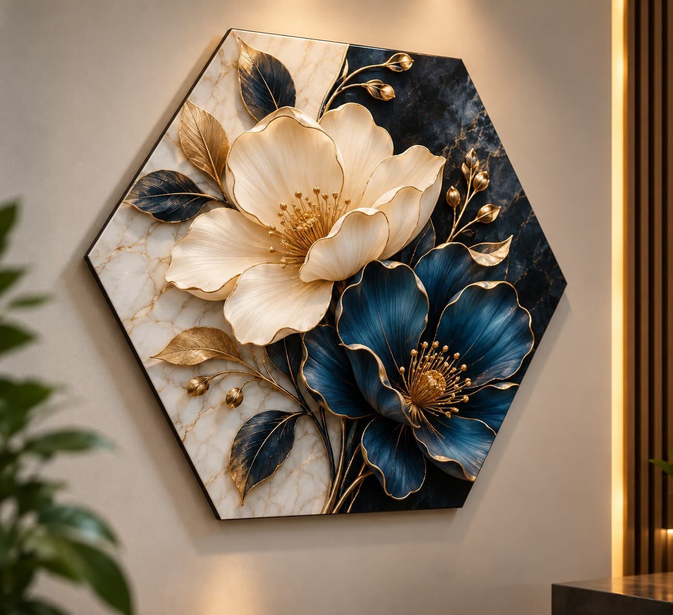 UV Printed Hexagon Floral Wall Art